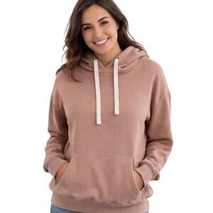 Buffalo David Bitton Womens Taupe Fleece Lined Soft Hoodie Sweatshirt Pockets M